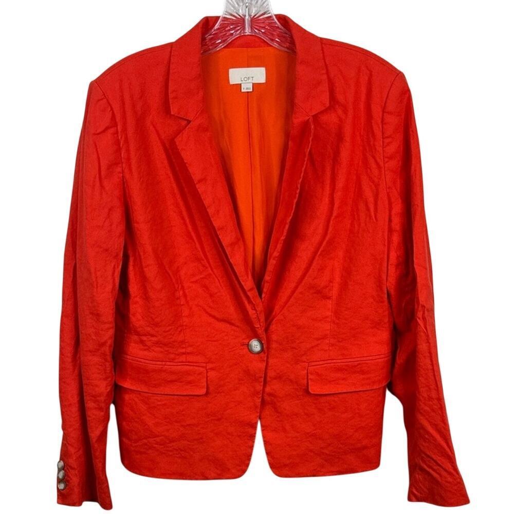 LOFT Women's Size 8 Orange Linen Blend Blazer Smart Casual One Button Jacket